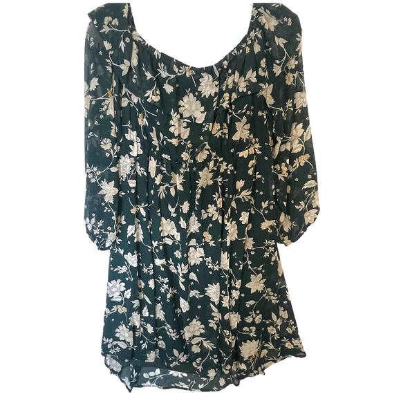 Torrid Off the Shoulder Skater Dress Women's Size 1X Green Floral Bardot Boho - Picture 5 of 10